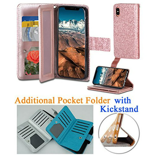 with Waterproof Pouch for Smart Phone Leather Flip Case for iPhone X Business Wallet Cover Compatible with iPhone X 